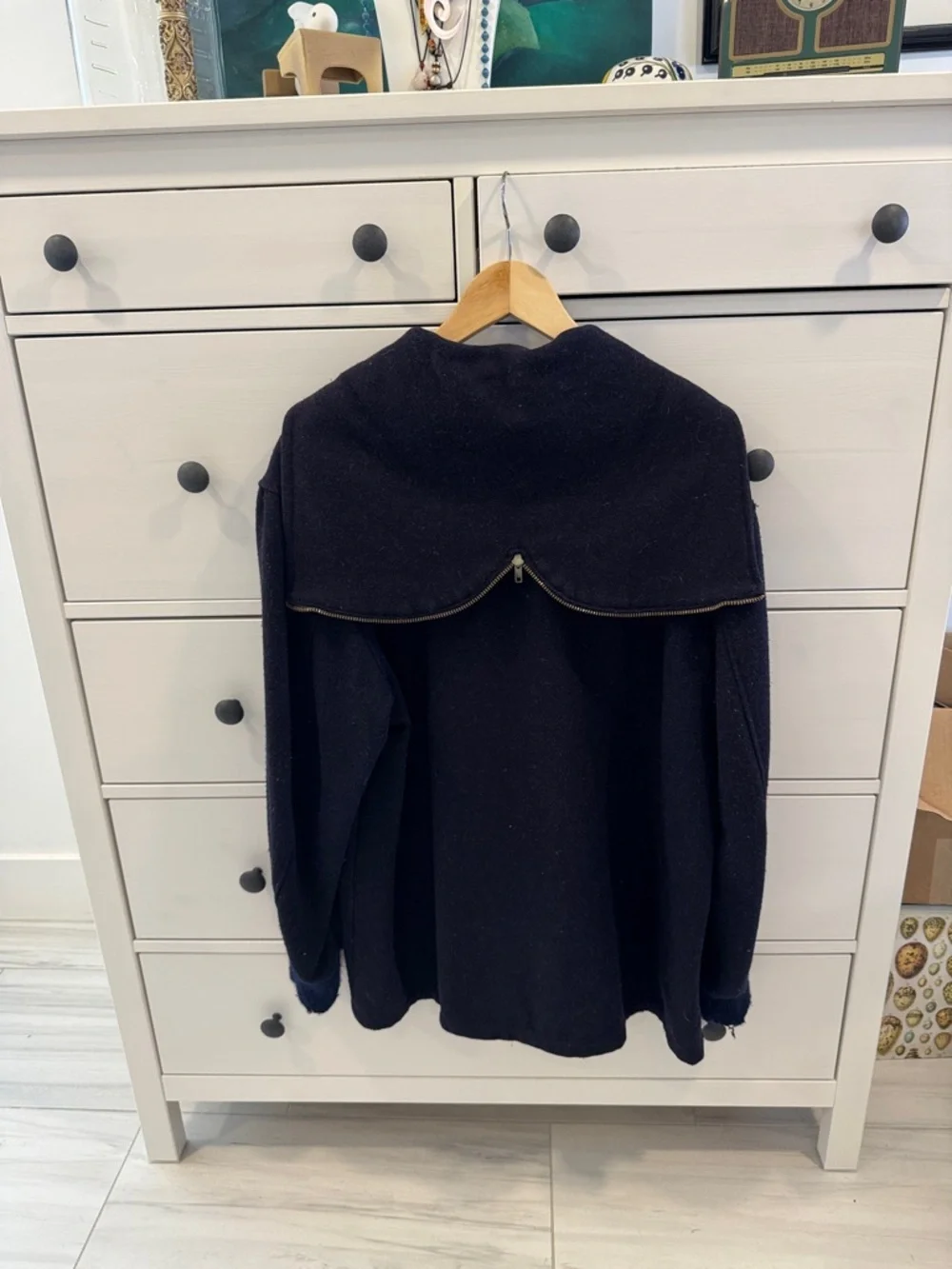 Vintage Midshipman Coat Navy Military Zip-Up Hoodie w/ Gold USNA Appliqué READ